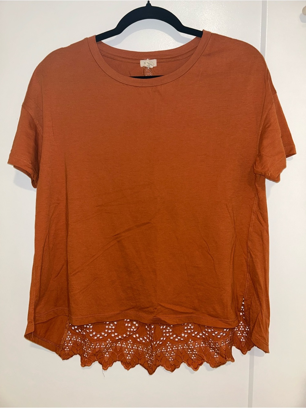 Anthropologie Rust Short-Sleeve Tee with Lace Back Detail